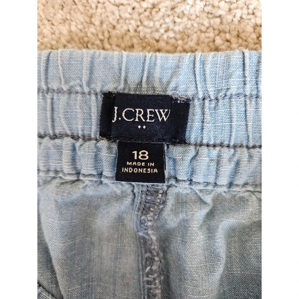 J.Crew Cargo Pants Women 18 Light Blue Chambray Wide Leg Minimalist Capsule Boho